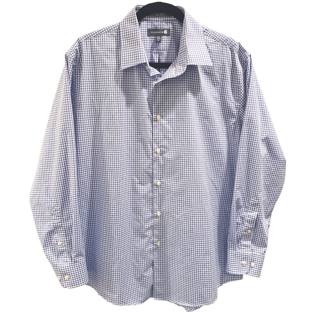 MEN’S Nordstrom Trim Fit Gingham Check Long Sleeve Button Down Size 16.5…